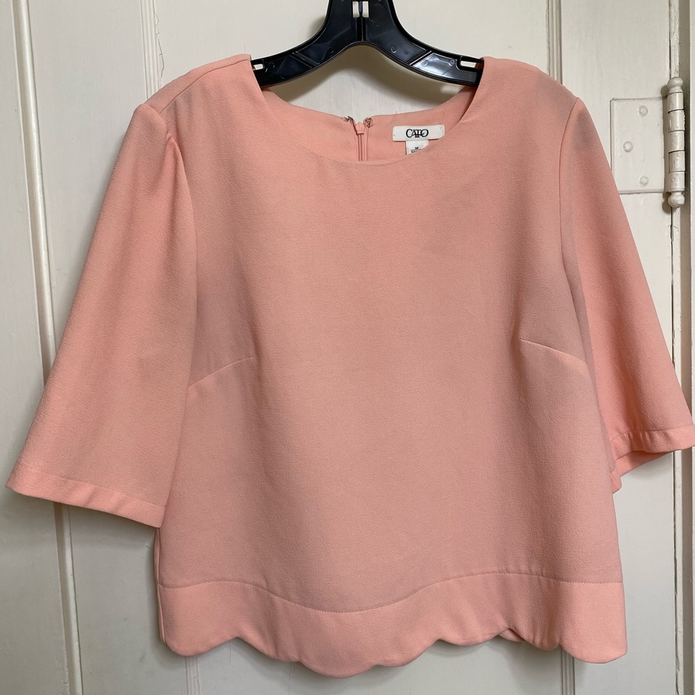 Pink Dress Blouse with Scalloped trim